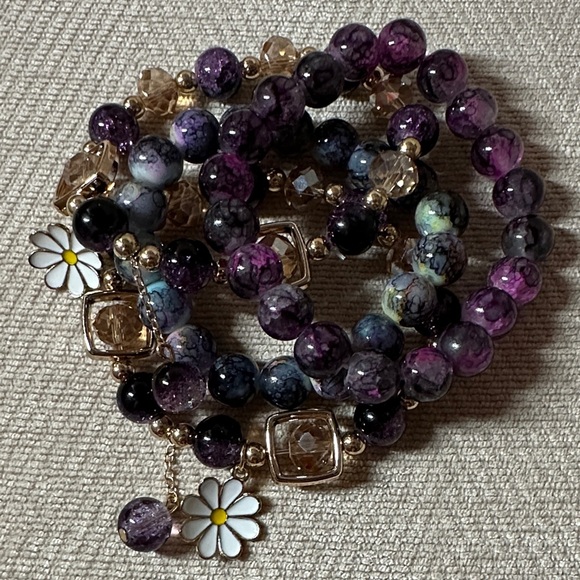 Bracelet Glass Purple and Gold Beaded Bracelet Set Of (4) - Picture 8 of 8